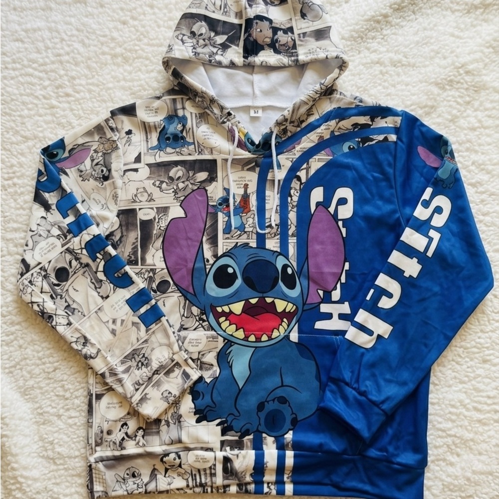 Stitch Comic Strip Hoodie SZ m💙 Ohana Means Style! Adults